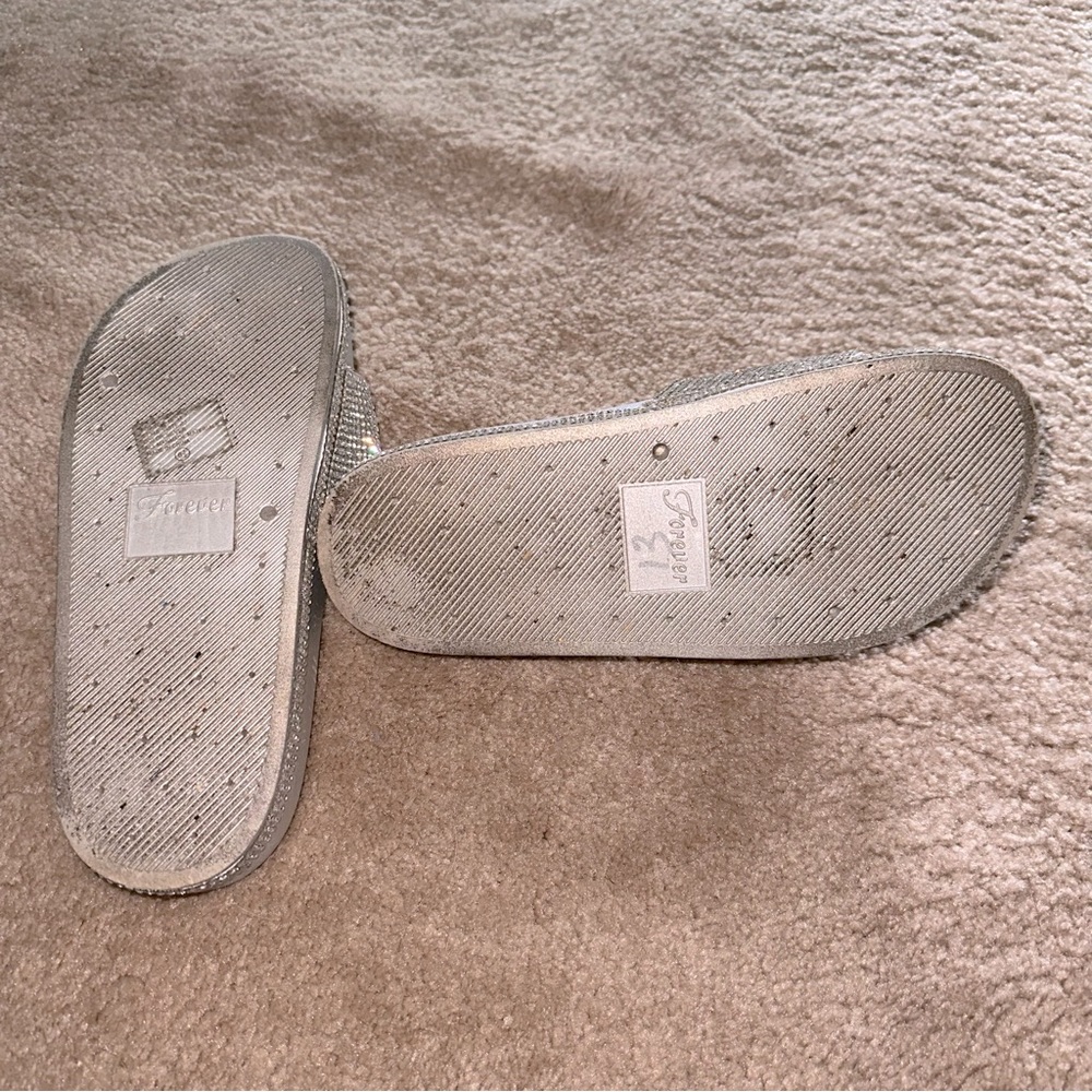 Silver Rhinestone Open Toe Slides / Sandals - Picture 5 of 6